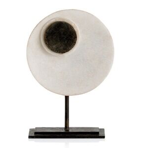 Arteriors Keoni Sculpture White Marble Blackened Iron Modern Tabletop Decor 12in